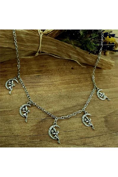Köstebek Fairy Girl In The Star And Crescent Collage Chain Necklace