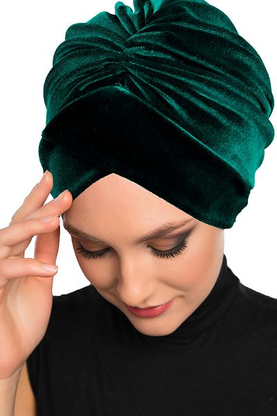 fidan bone Green Instant Turban Hijab Bonnet with Velvet Snowdrop Lining