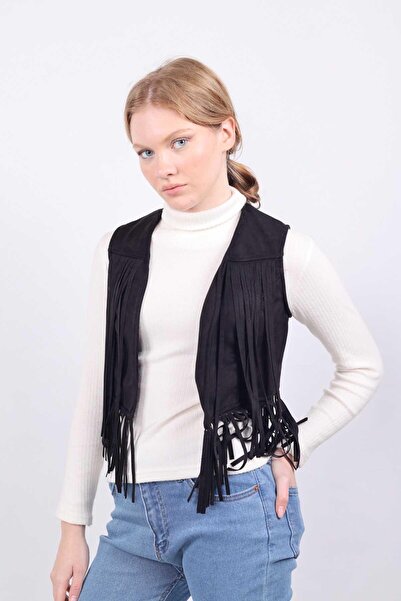 Rays 5019 Vestă cu ciucuri Negru