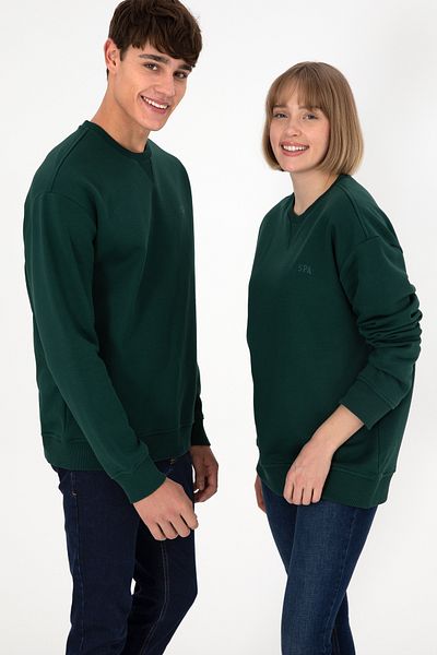 U.S. Polo Assn. Men's Crew Neck Dark Green Basic Raised Sweatshirt 50295148 -Vr079