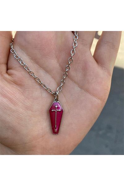 Köstebek Cross on Red Coffin Chain Necklace