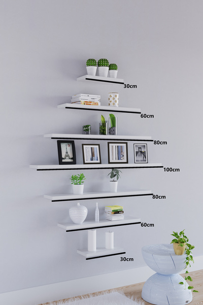 yankı-byeg 7li Mat Beyaz Mdf Uçan Duvar Rafı Gizli Bağlantı Kitaplık Dekorati...