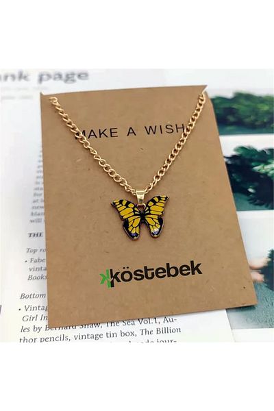 Köstebek Yellow Butterfly Gold Chain Necklace