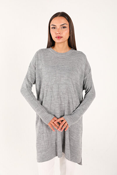 Melike Tatar GRİ Desenli Triko Tunik 70-2207