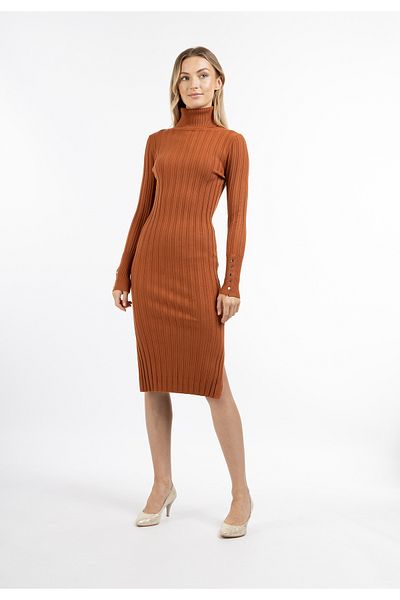 Dreimaster Strick Langarmkleid midi