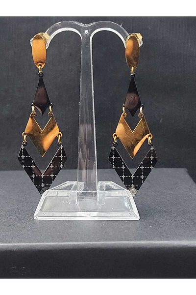 sarıyer silver Modern Design Rose Color Plated and Black Enamel Multicolor Special Workmanship Steel Dangle Earrings