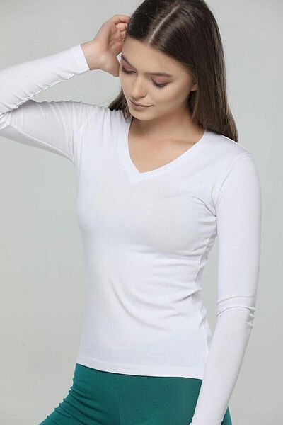 emseytrend Flexible V-Neck Long Sleeve Bodysuit - Viscose and Lycra Fabric