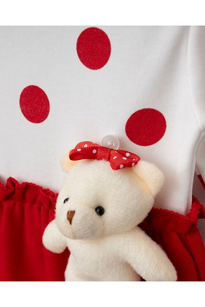 Jammybaby Polka Dot Toy Jumpsuit - 100% Cotton, Teddy Bear, Pompom Hat Set for Baby Girl