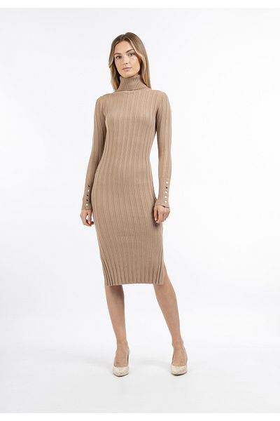 Dreimaster Strick Langarmkleid midi