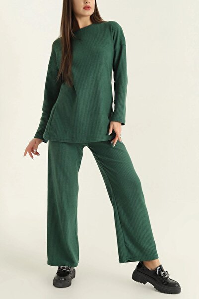 Mossta Green Knitwear Pants and Blouse Set