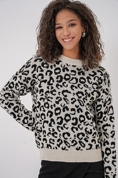 Bigdart 15909 Dámský vzorovaný oversize pletený svetr – Ecru