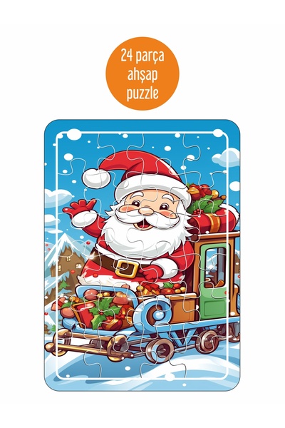 LİPYOS Yeniyıl, Noel Baba, Kardan Adam, Geyikler 24 Parça Ahşap Puzzle