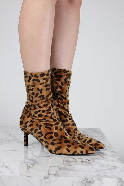 Sibel Durmaz Loli Leopard Feather Pointed Toe Boots