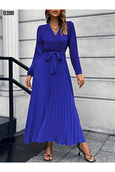 JANES Rochie de damă, elegantă, creponată, de lungime midi, cu bretele și pliuri