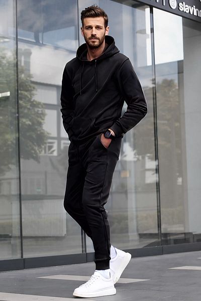 BayBayan Ανδρικό φούτερ Jogger Σετ αθλητική φόρμα με ελαστικά πόδια