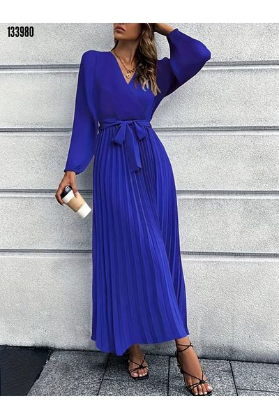 JANES Rochie de damă, elegantă, creponată, de lungime midi, cu bretele și pliuri