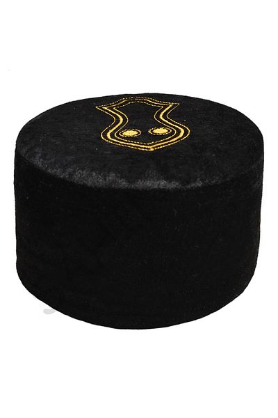şahinbak Black Velvet Skullcap - Felt and Skullcap Model with Nappy and Mold (T138)