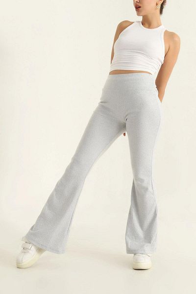 Mossta Gray Spanish Leg Ribbed Trousers