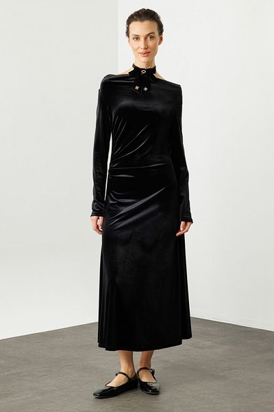 Ekol Tesatura de catifea neagra - Rochie de dama 5045