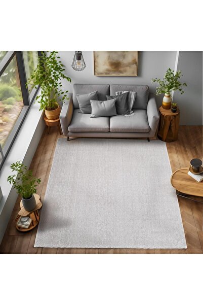 Adalizza Yumuşak Bukleli Sisal Jüt Salon Oturma Odası Gümüş Renkli Halı
