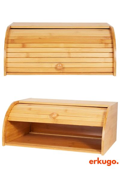 ERKUGO Bamboo Bread Storage Box, Roll Bread Holder, Bread Storage Container, Bread Cabinet