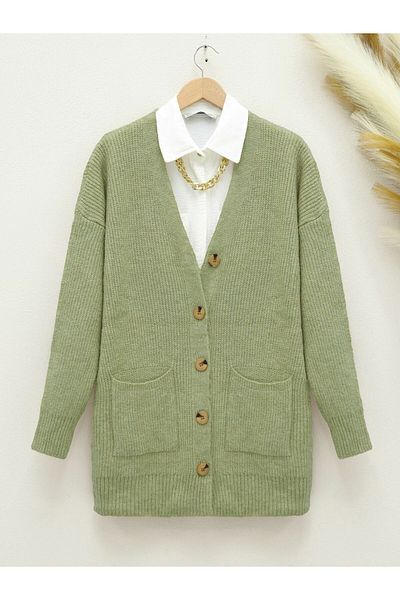 Modamorfo Khaki Color Double Pocket Soft Knit Cardigan
