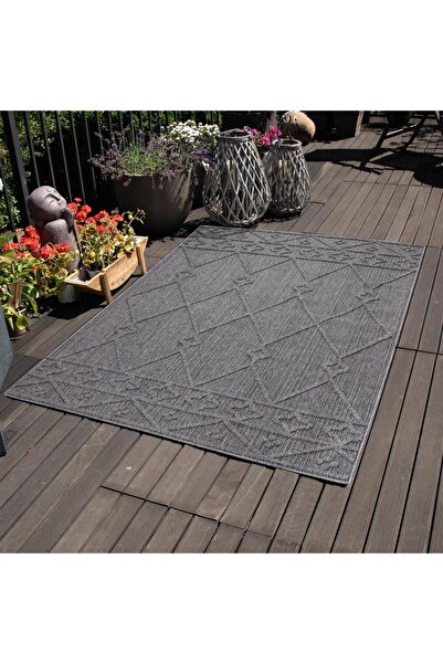 Carpettex Balkon Teras Bahçe Dış Mekan Halısı İskandinav desenli Gri Renkli Halı