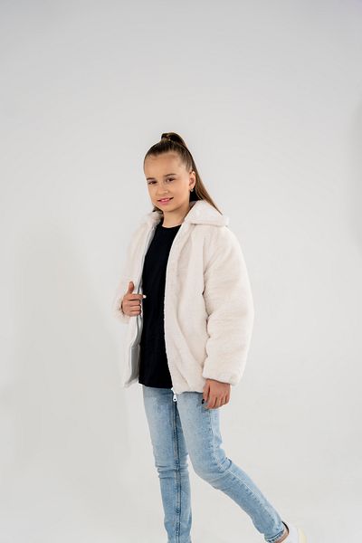 Eray Kids Basic Daily Ecru Girl's Plush Coat
