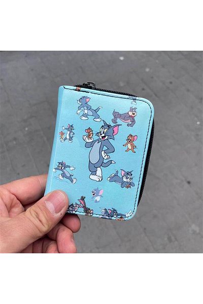 Köstebek Portofel scurt Tom și Jerry Friends Blue Collage