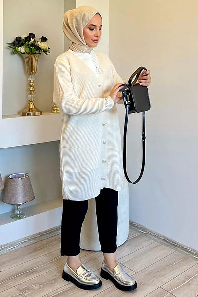 jldkids Γυναικεία Πλεκτή Ζακέτα Hijab - Κρέμα