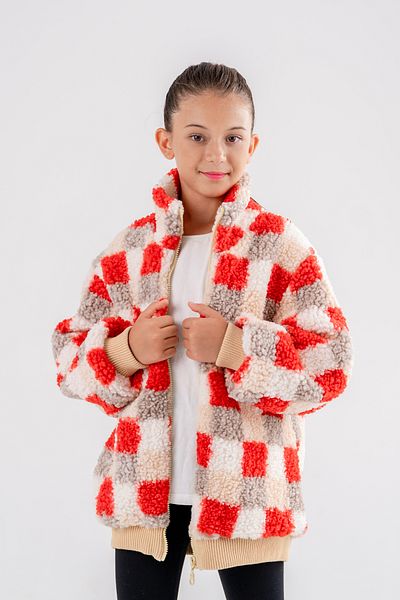 Eray Kids Girl's Checkerboard Pattern Plaid Fleece Coat
