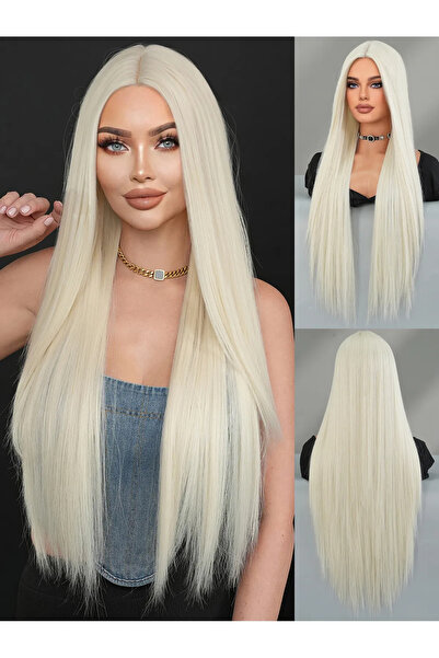 REMY HAİR Platin Uzun Düz Fiber Sentetik Peruk