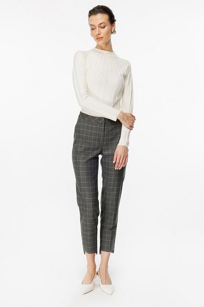 Ekol Women's Elastic Waist Plaid Trousers 1149 Gray