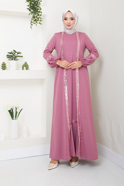 Ayşe Melek 2600 Rose Evening Dress Fashion Dress Women's Clothing Double Set
