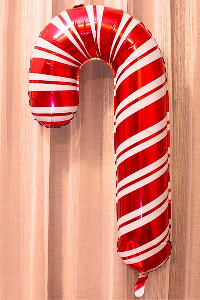 Parti dolabı 80cm Christmas Walking Stick Candy Cane Foil Balloon, New Year Decoration Ornament Balloon 1Pcs