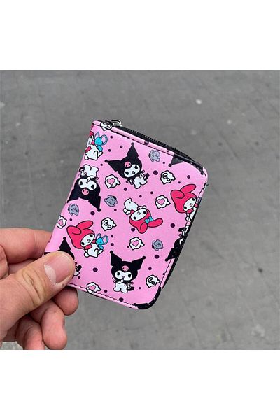 Köstebek Pink Anime Fantasy Magic Melody - Kuromi Love Messages Collage Short Wallet