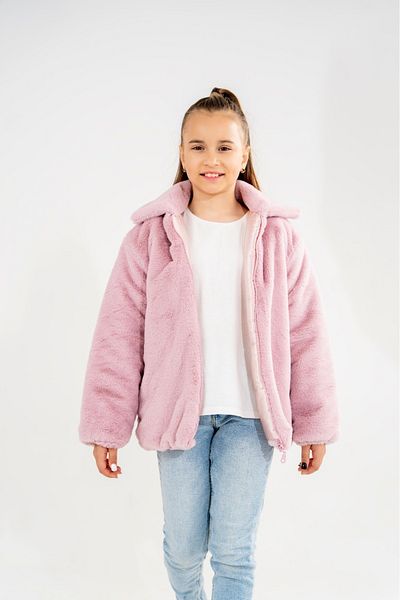 Eray Kids Basic Daily Pink Girl's Plush Coat