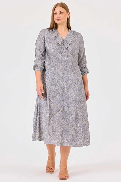 Gala-Xi Γυναικείο φόρεμα Galaxi Plus Size με μοτίβο βολάν με λεπτομέρειες 4005 μπλε