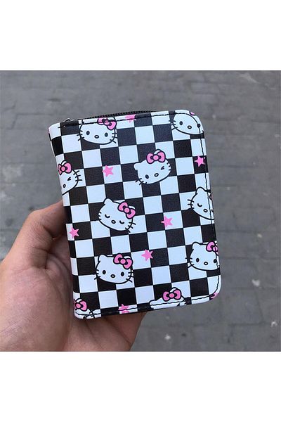 Köstebek Checkered Star Hello Kitty Face Collage Short Wallet