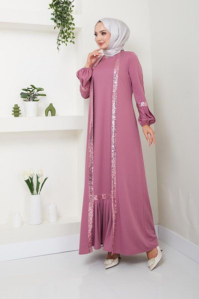 Ayşe Melek 2600 Rose Evening Dress Fashion Dress Women's Clothing Double Set
