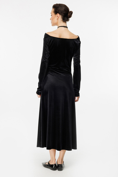 Ekol Kadın Kadife Kumaş Elbise 5045 Siyah