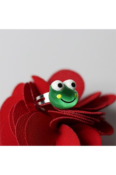 Köstebek Green Smiley Frog Ring