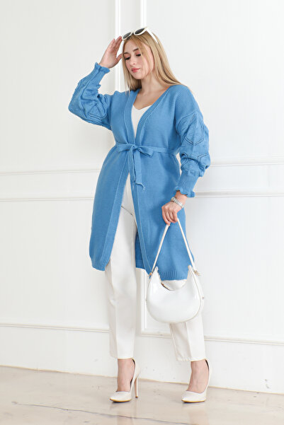 DESTEMODA كارديجان تريكو بأكمام مفصلة باللون الأزرق 1015