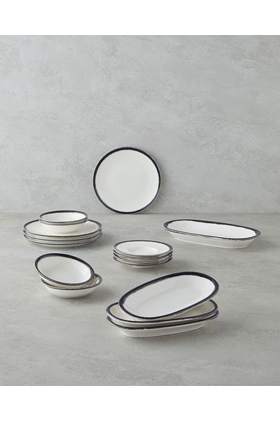 English Home Set de mic dejun din porțelan Horizon 16 piese - negru pentru 4 persoane