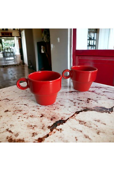 WPAWZ Espresso Ceramic Set of 2 Coffee Cups Red (105 Cc)