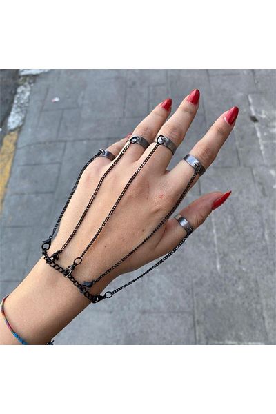 Köstebek Set of 5 Smoked Chain Bracelet Rings