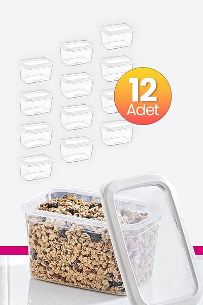 Smartware White Set of 12 - Skali Rectangular Storage Container, 1210 ml
