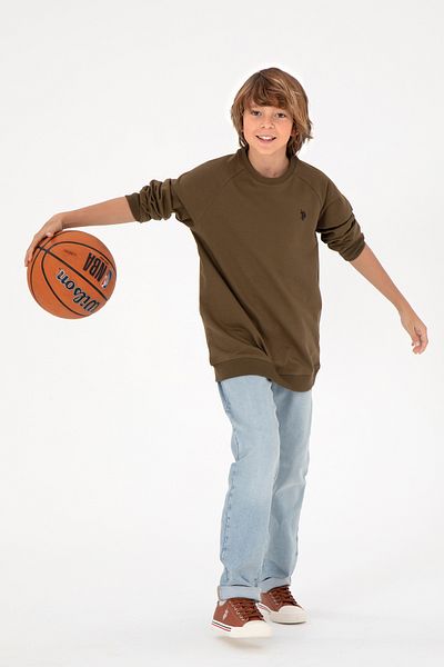 U.S. Polo Assn. Boy's Khaki Basic Crew Neck Sweatshirt 50293633 -Vr027