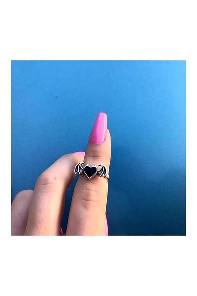 Köstebek Bat Heart Black Ring