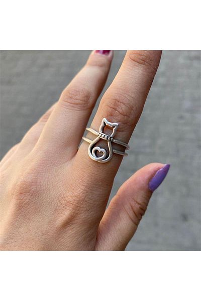 Köstebek Cat Ring with Heart Tail Collar